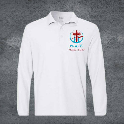 NCOG White Men of Valor Ministry Long Sleeve Polo Shirt