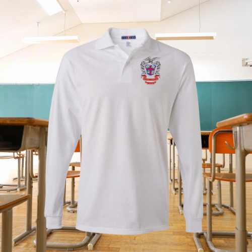 NCA NCA K5-6th Grade scholars Unisex White Uniform Long Sleeve Polo Shirt