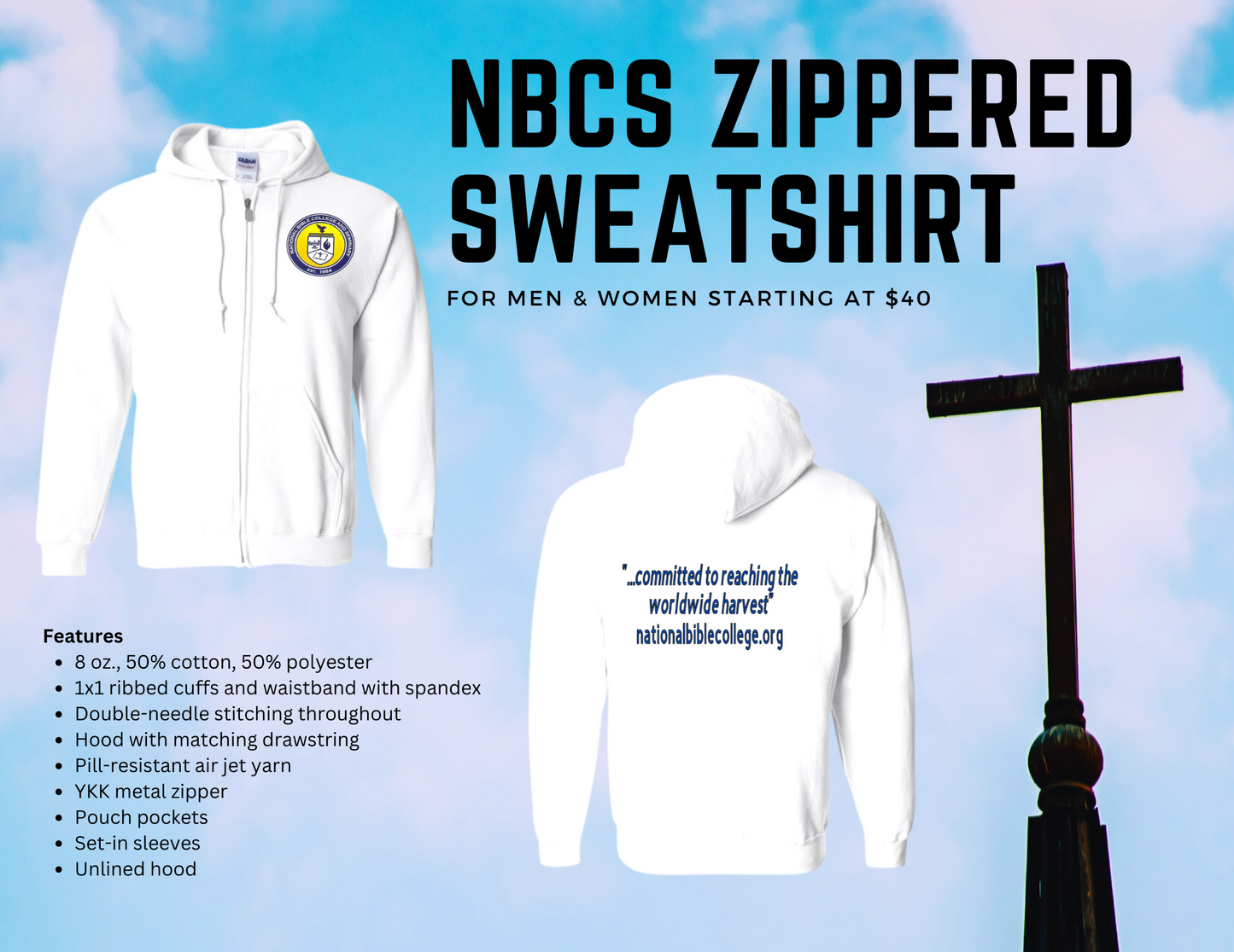 White NBCS Zippered Hooded Jacket