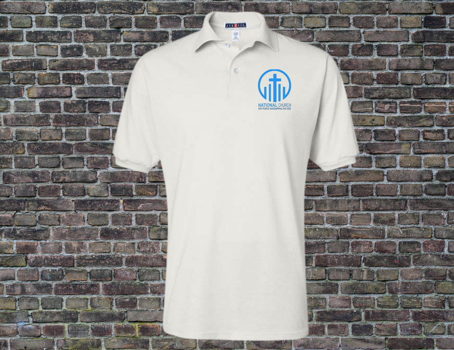 White NCOG Polo with Blue Logo