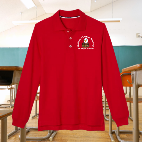 NCA K2-K4 Unisex Red Uniform Long Sleeve Polo Shirt