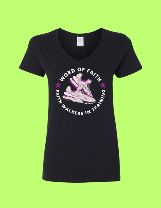 Word of Faith Women's Black V-neck T-Shirt