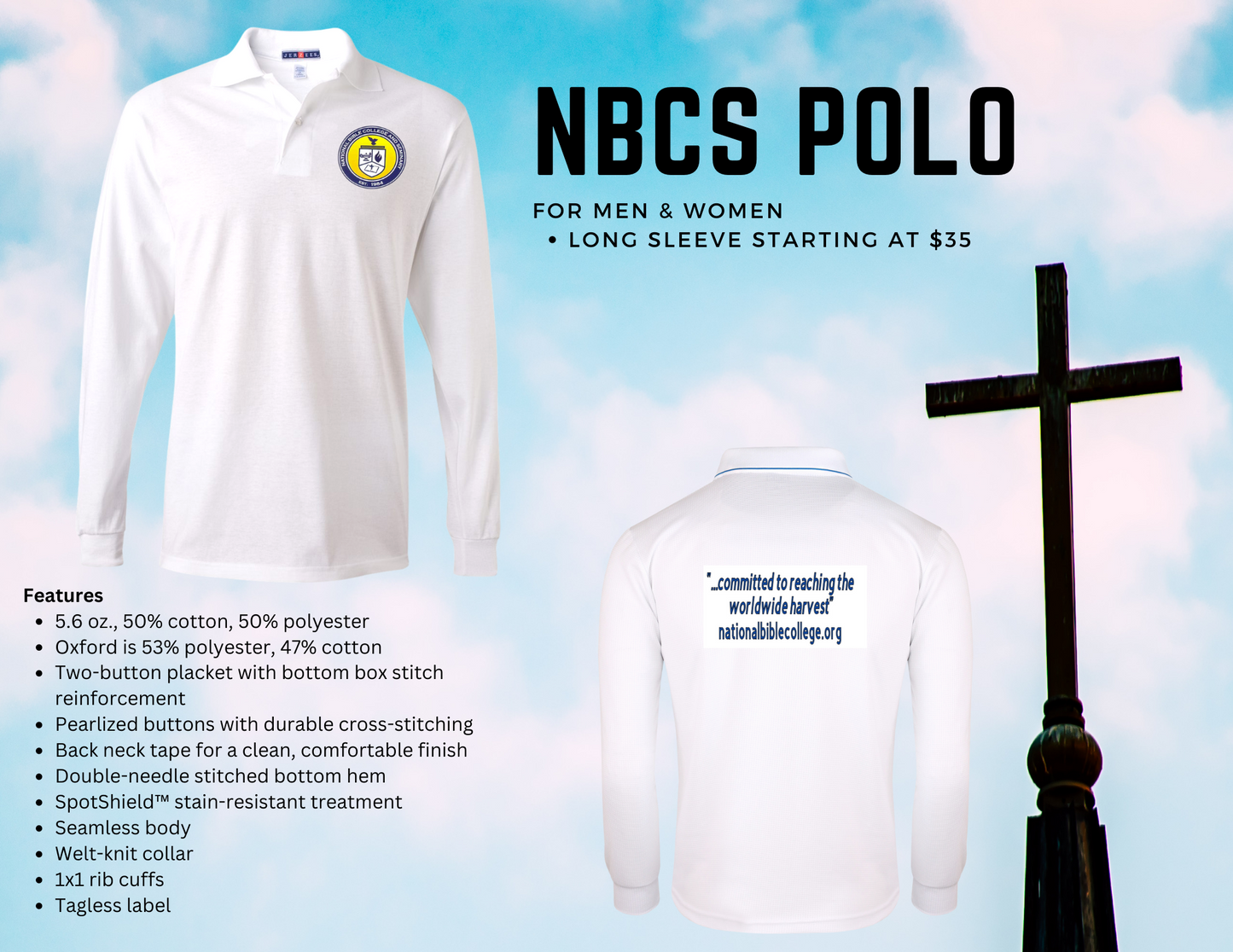 White NBCS Long Sleeved Polo Shirt