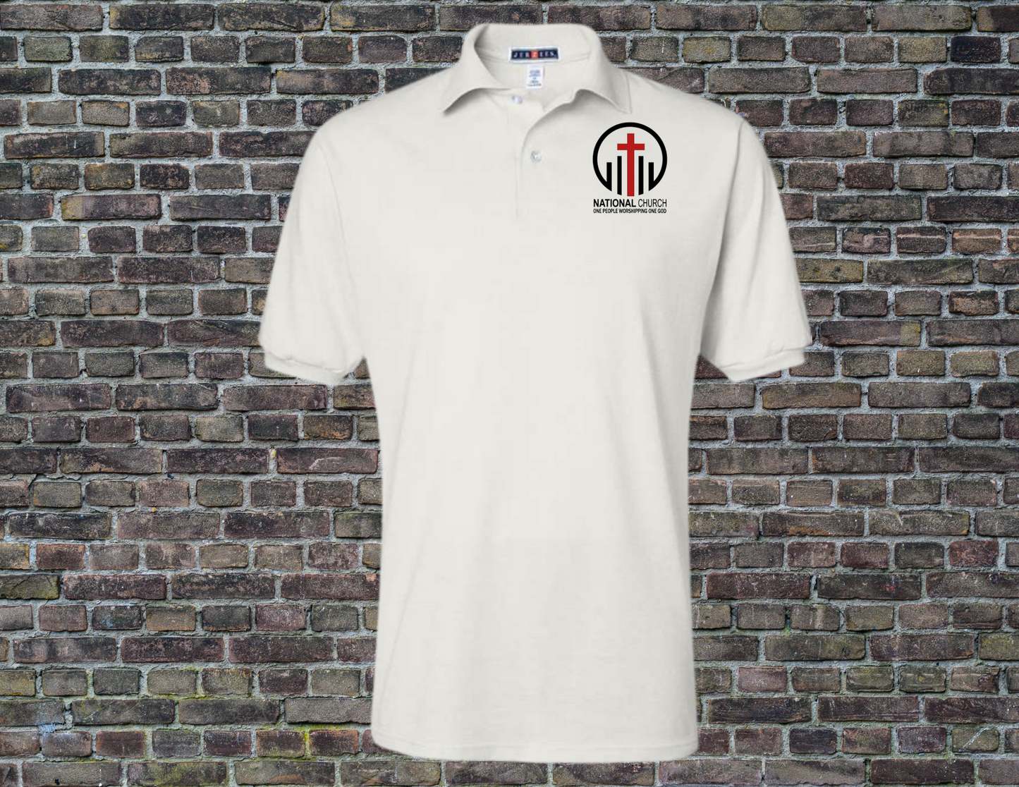 White NCOG Polo Shirt w/ Black & Red Logo